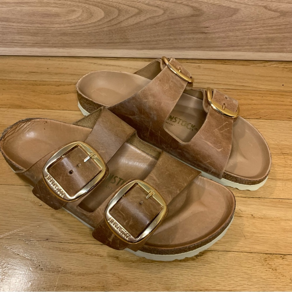 Birkenstock Arizona Big Buckle Slide Sandals in Antique Cognac Leather - Size 36 - Picture 2 of 9